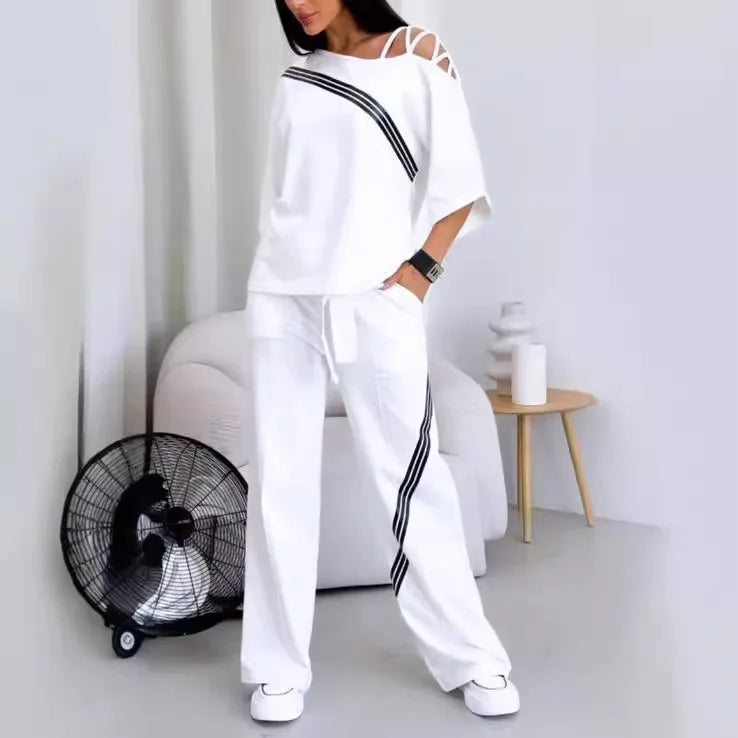 Ensemble de chemise de sport blanche en coton pour femmes et pantalon décontracté