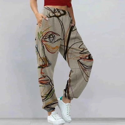 Pantalones Harem con Estampado de Arte de Cara de Graffiti y Bolsillos