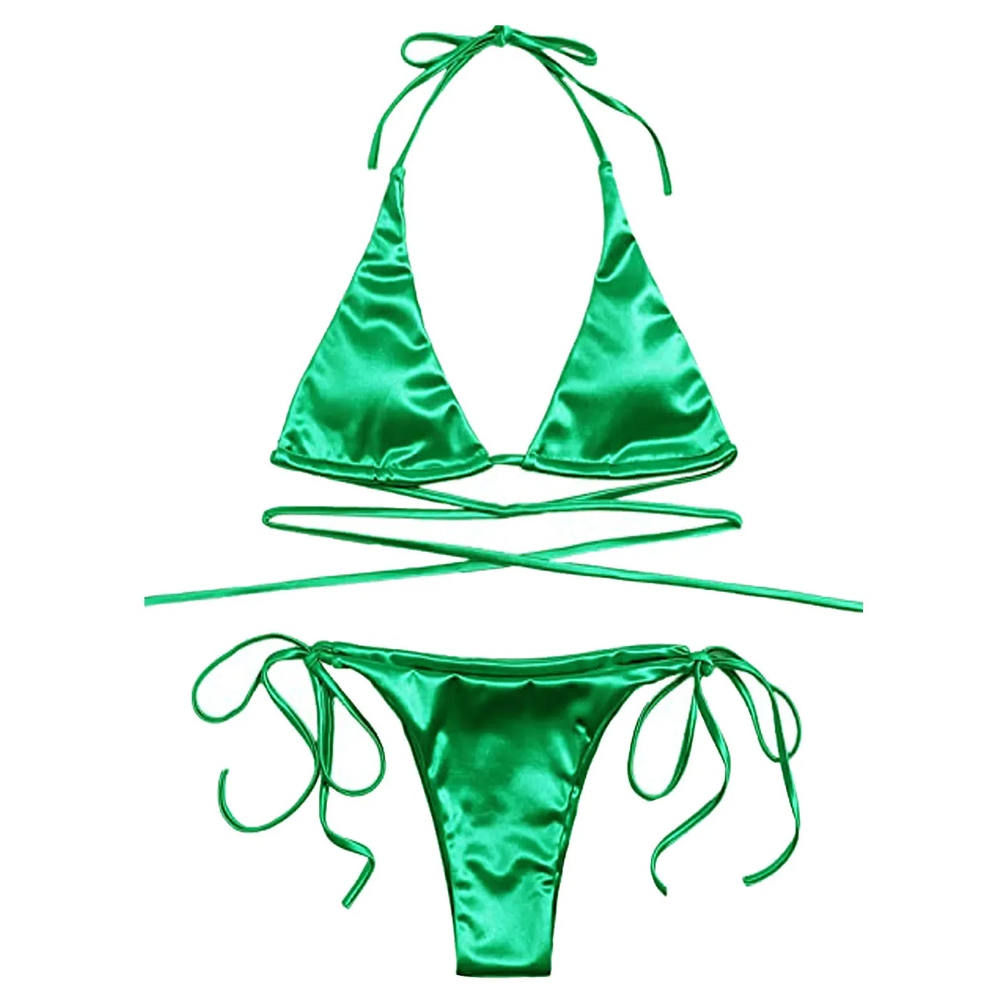 Ensemble de bikini brésilien en satin luxe ShimmerWave