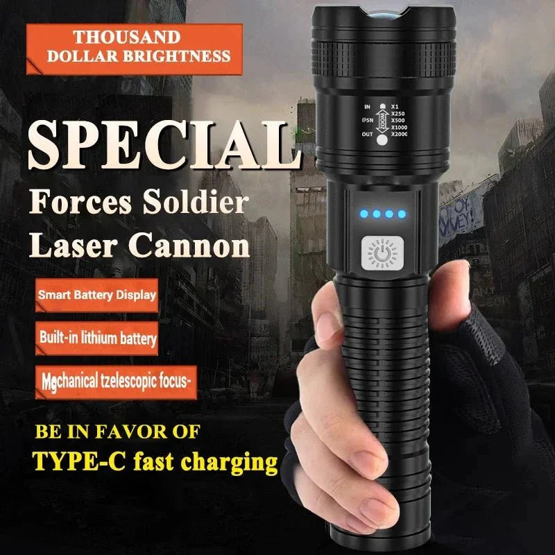 Lampe de poche tactique LED 2000LM - Torche portable rechargeable par USB
