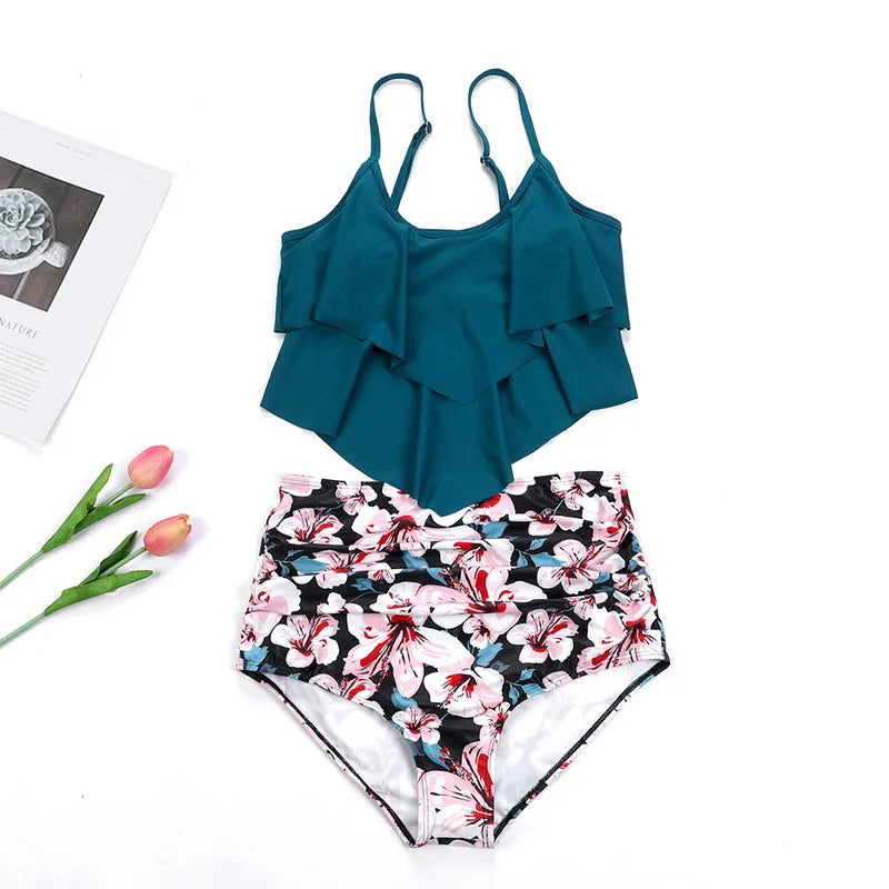 RuffleWave Chic High Waist Bikini & Tankini Set