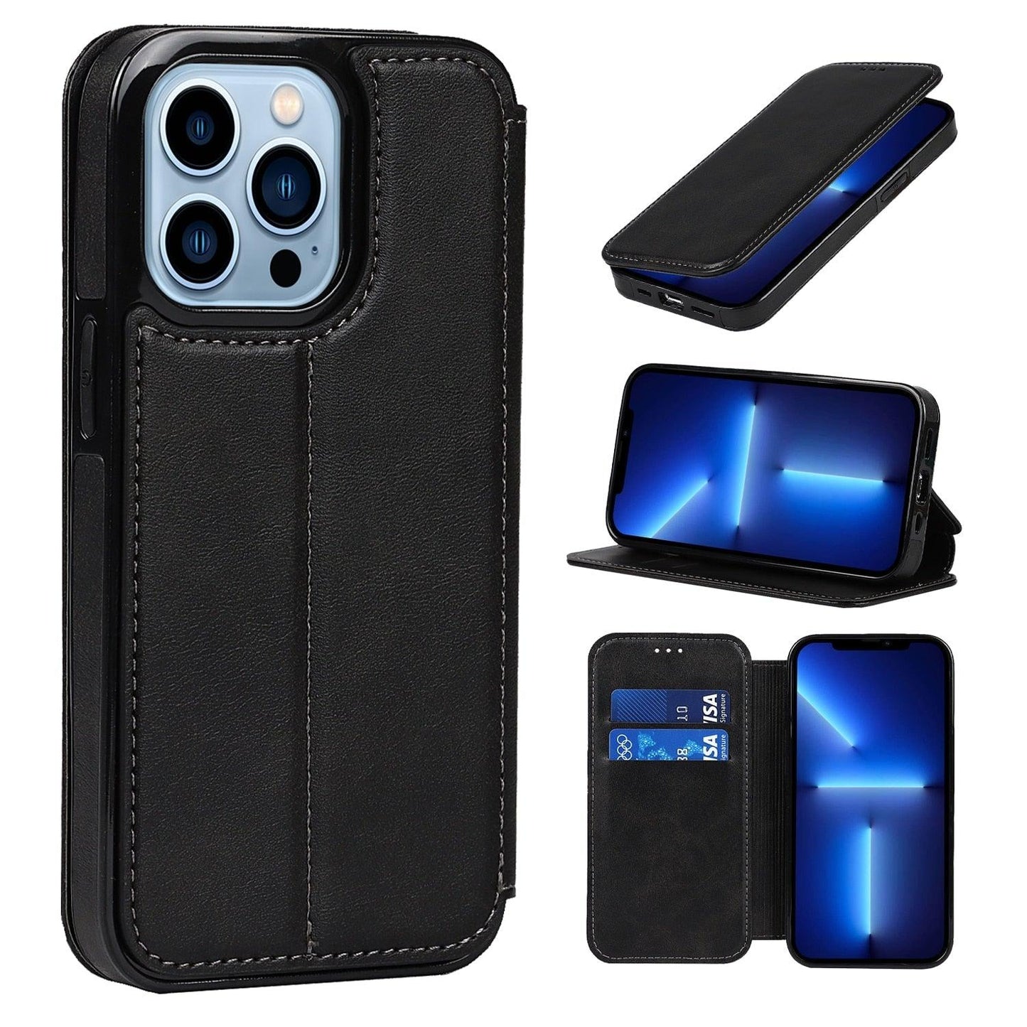 Coque en cuir premium à rabat pour iPhone 13/12/11 Pro Max