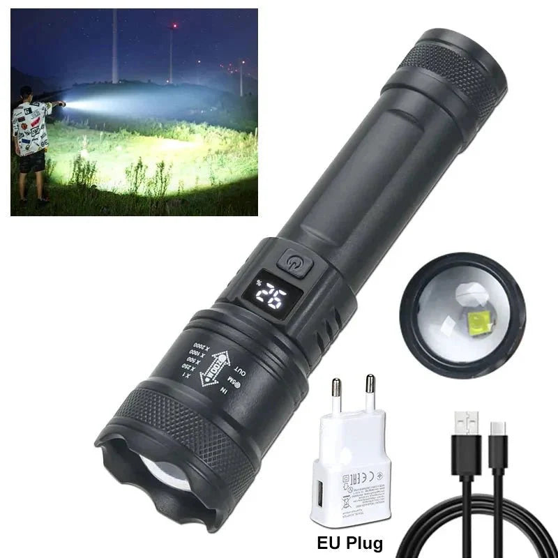 Lampe de poche tactique LED 2000LM - Torche portable rechargeable par USB