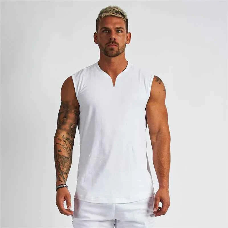 Camiseta sin mangas de algodón premium con cuello en V para hombres