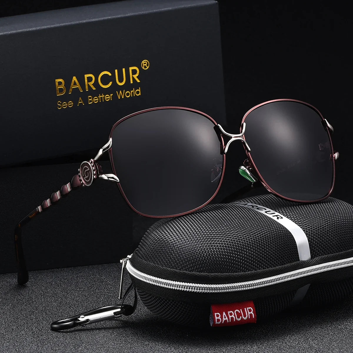 Lunettes de soleil surdimensionnées polarisées pour femmes BARCUR - Monture noire chic