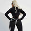 Striped Color Block Yoga Set with Zipper Top