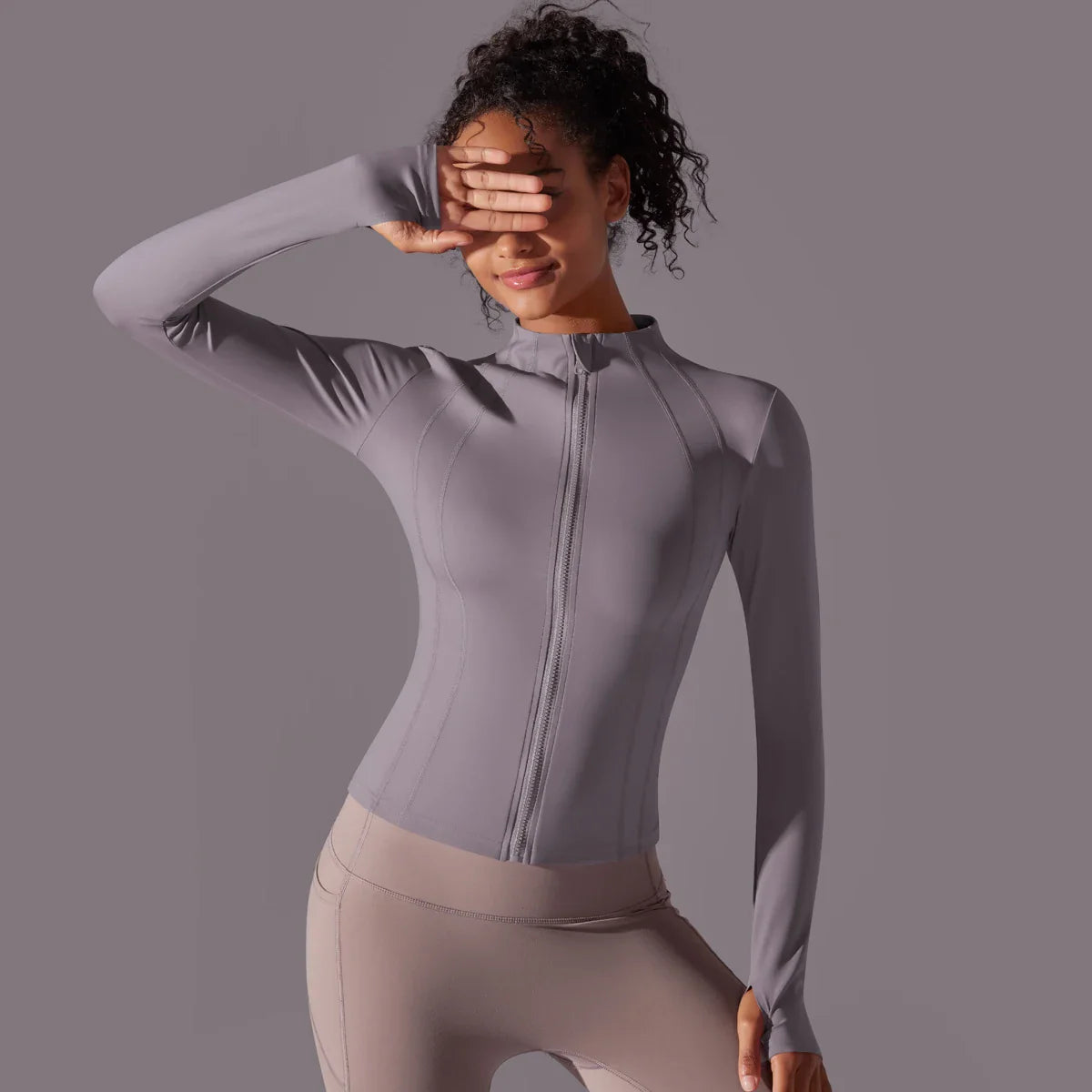 Top de Yoga con Cremallera Completa para Mujer con Aberturas para los Dedos