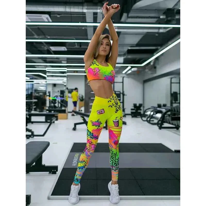Women's Vibrant Printed Yoga Set: Bra & Leggings