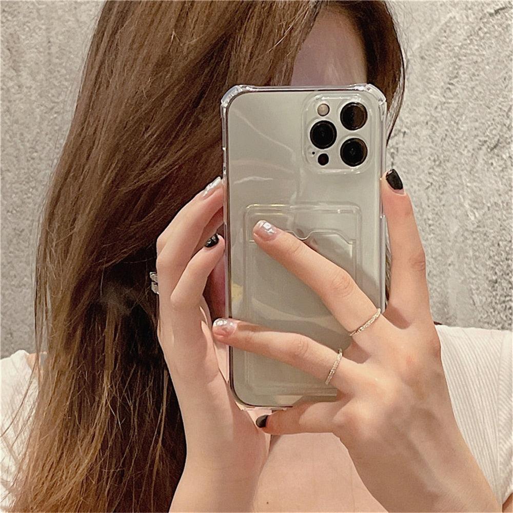 Transparent Card Slot Holder Case for iPhone Models