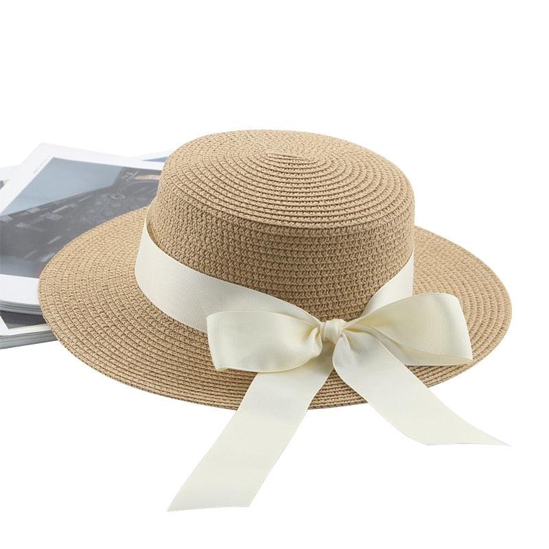 Sombrero de Paja Elegante para Mujeres en Verano con Lazo