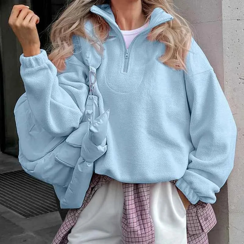 Sudadera con cremallera de forro polar de cordero CozyPink para mujer