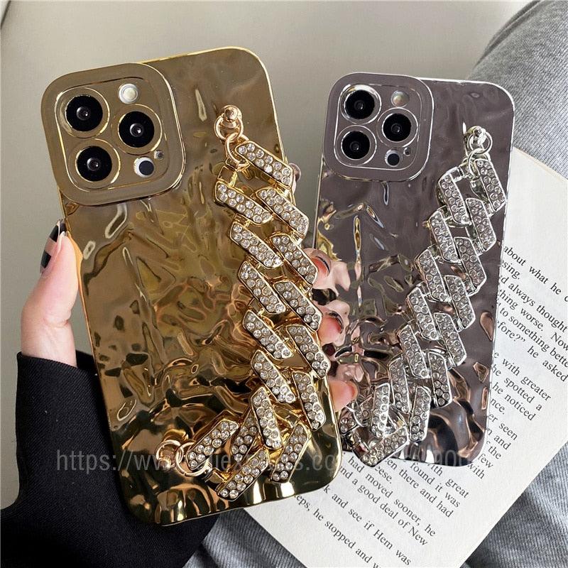 Glamorous Gold-Plated Electroplated Bracelet Case for iPhone - Dazzling Rhinestone Protection - Korvel