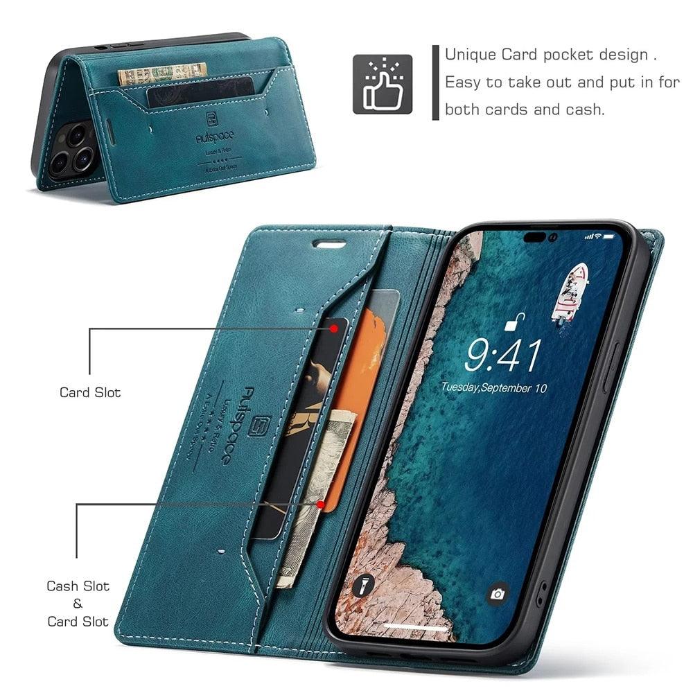 Premium Vintage Wallet Case for iPhone - Leather Flip Cover