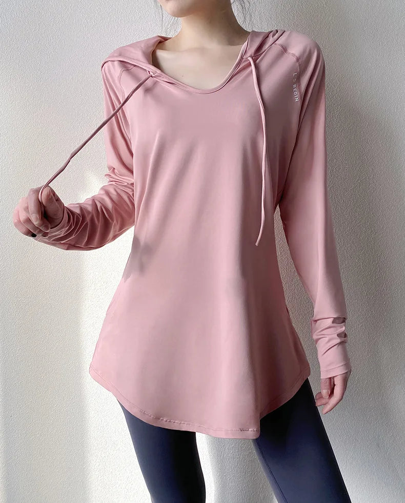 Camiseta con capucha para yoga y running AirFlow para mujer