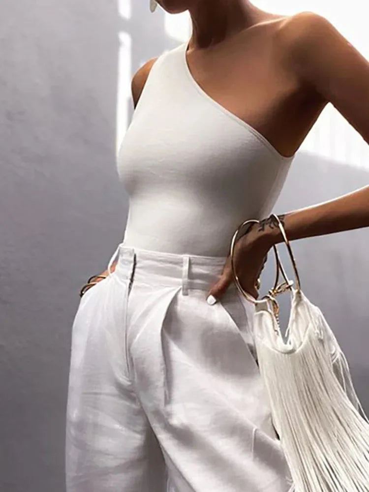 Crop Top de Sport Femme à Une Épaule