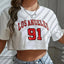 Los Angeles Number 91 Graphic Round Neck Sports Crop T-shirt