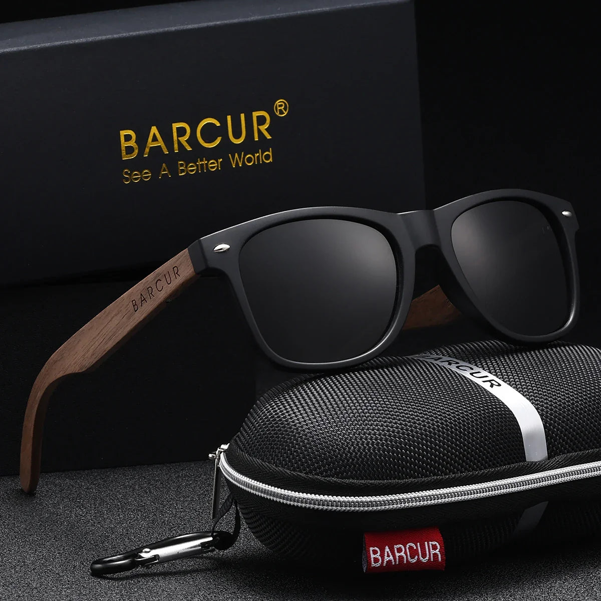 Gafas de sol polarizadas de nogal negro BARCUR para hombres