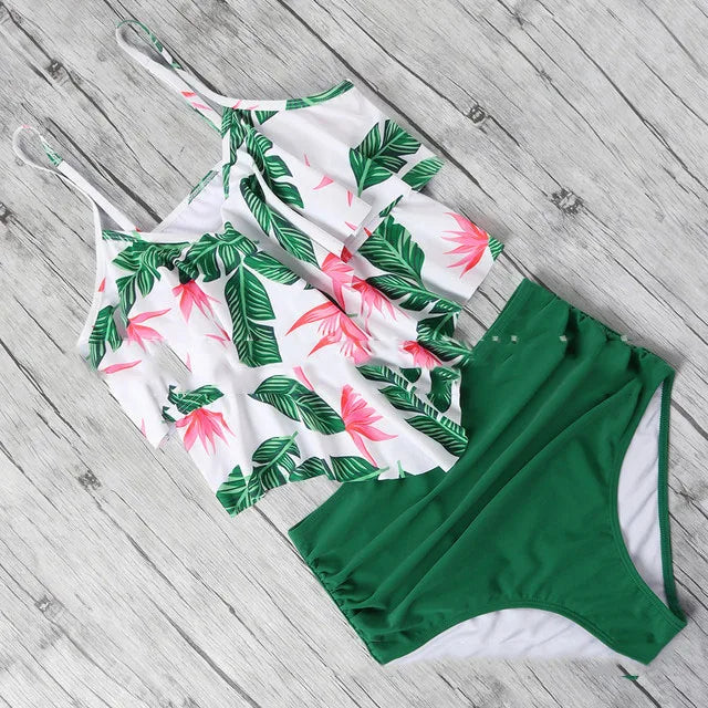 RuffleWave Chic High Waist Bikini & Tankini Set