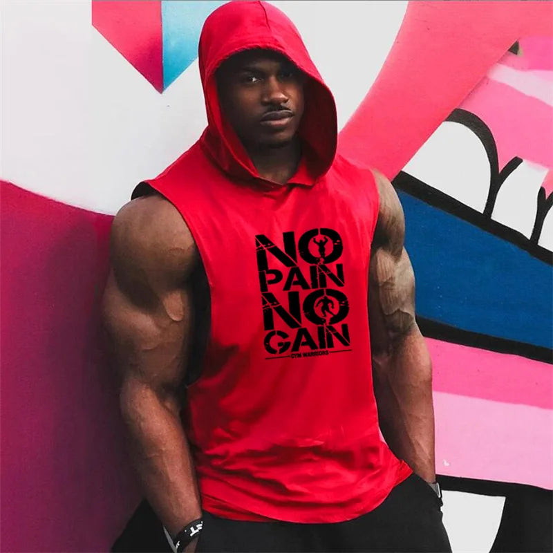 Camiseta sin mangas con capucha para gimnasio para hombres