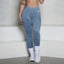 Leggings de yoga en denim acid wash avec dos en V et fronces
