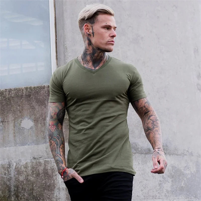 Men's V-Neck Short Sleeve Fitness T-Shirt