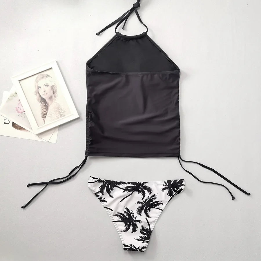 GlamWave Women's Tied Halter Tankini Set