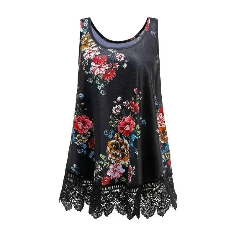 Chaleco sin mangas de encaje en patchwork para mujeres de talla grande
