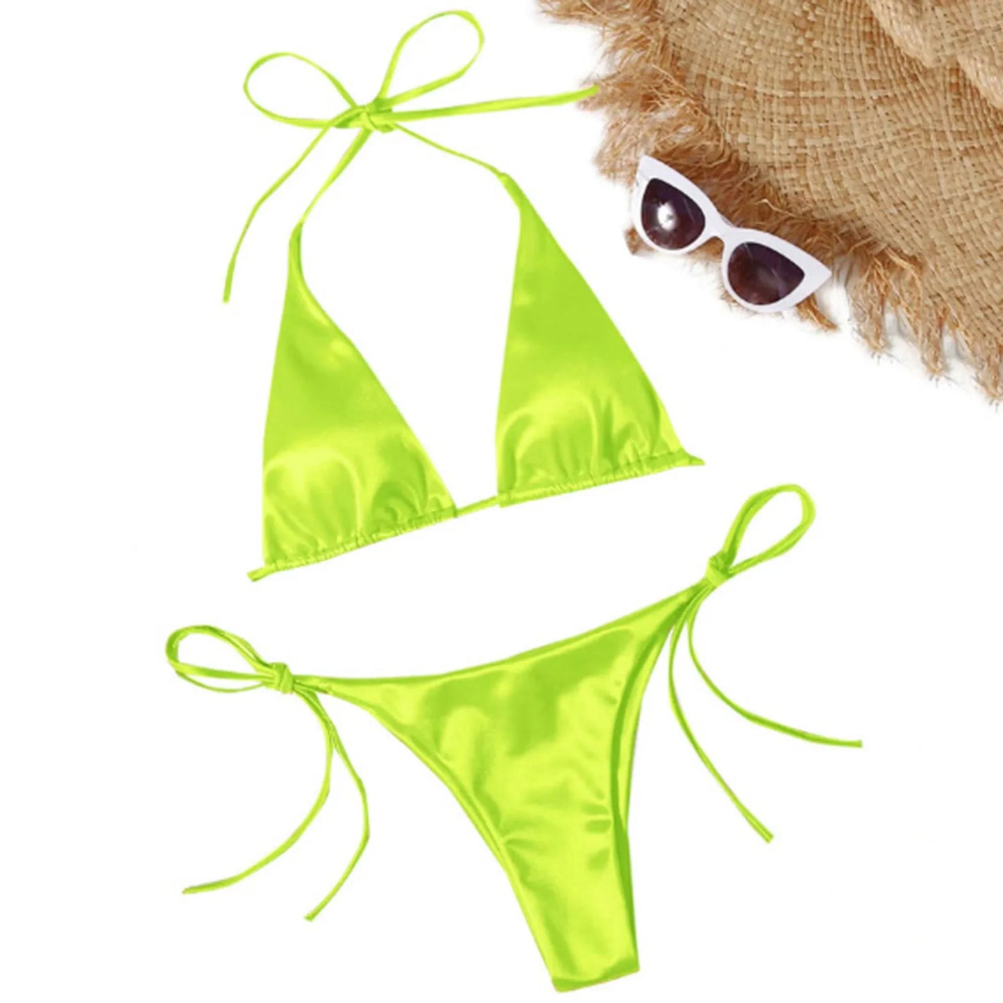 Ensemble de bikini brésilien en satin luxe ShimmerWave