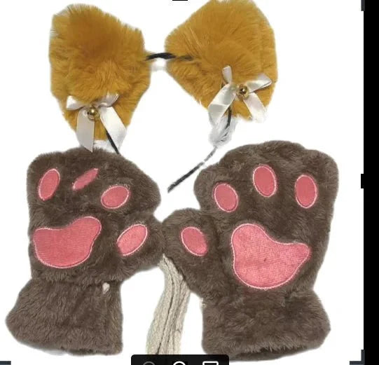 Conjunto de 5 Piezas de Guantes de Patas de Gato y Diadema de Orejas de Zorro