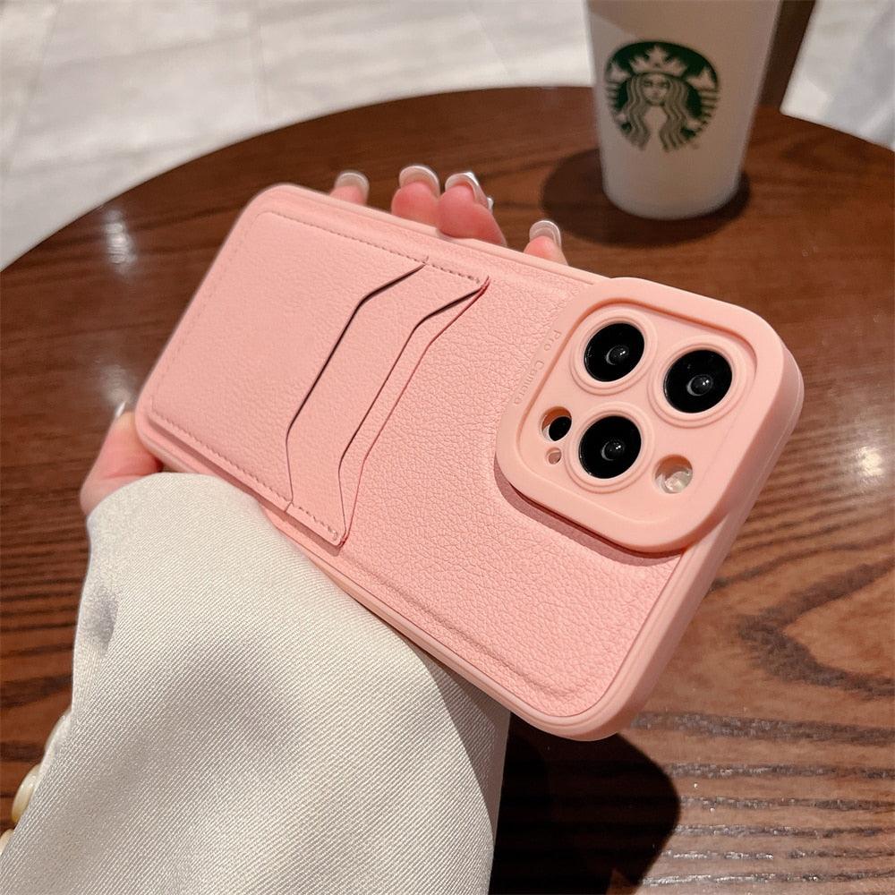 Funda de Cartera de Silicona Cuadrada de Cuero de Lujo para iPhone