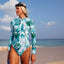 Patchwork Long Sleeve Backless Swimsuit