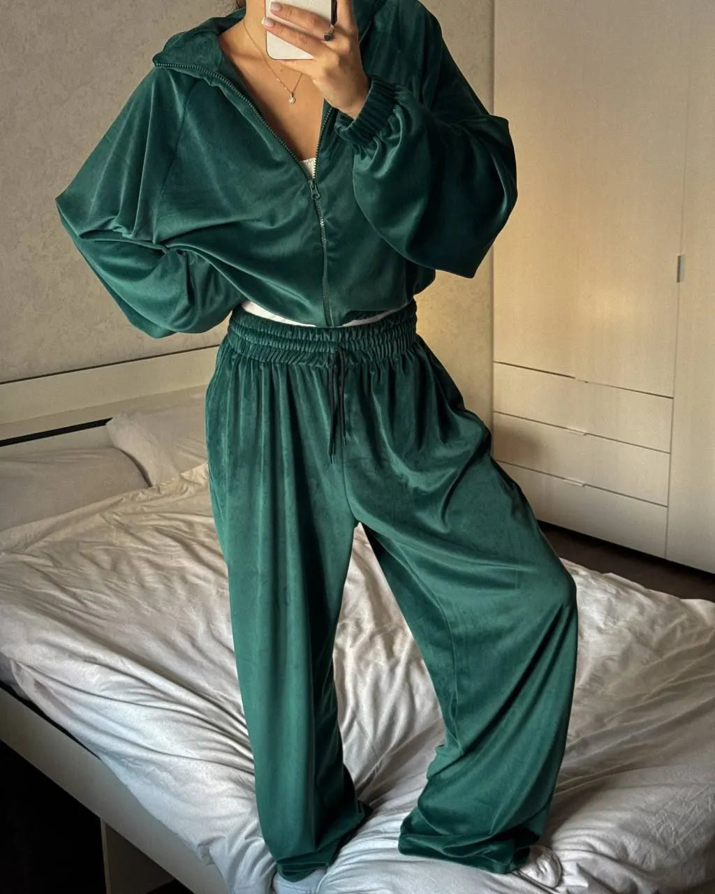 Ensemble de Sweat à Capuche et Pantalons en Velours pour Femmes