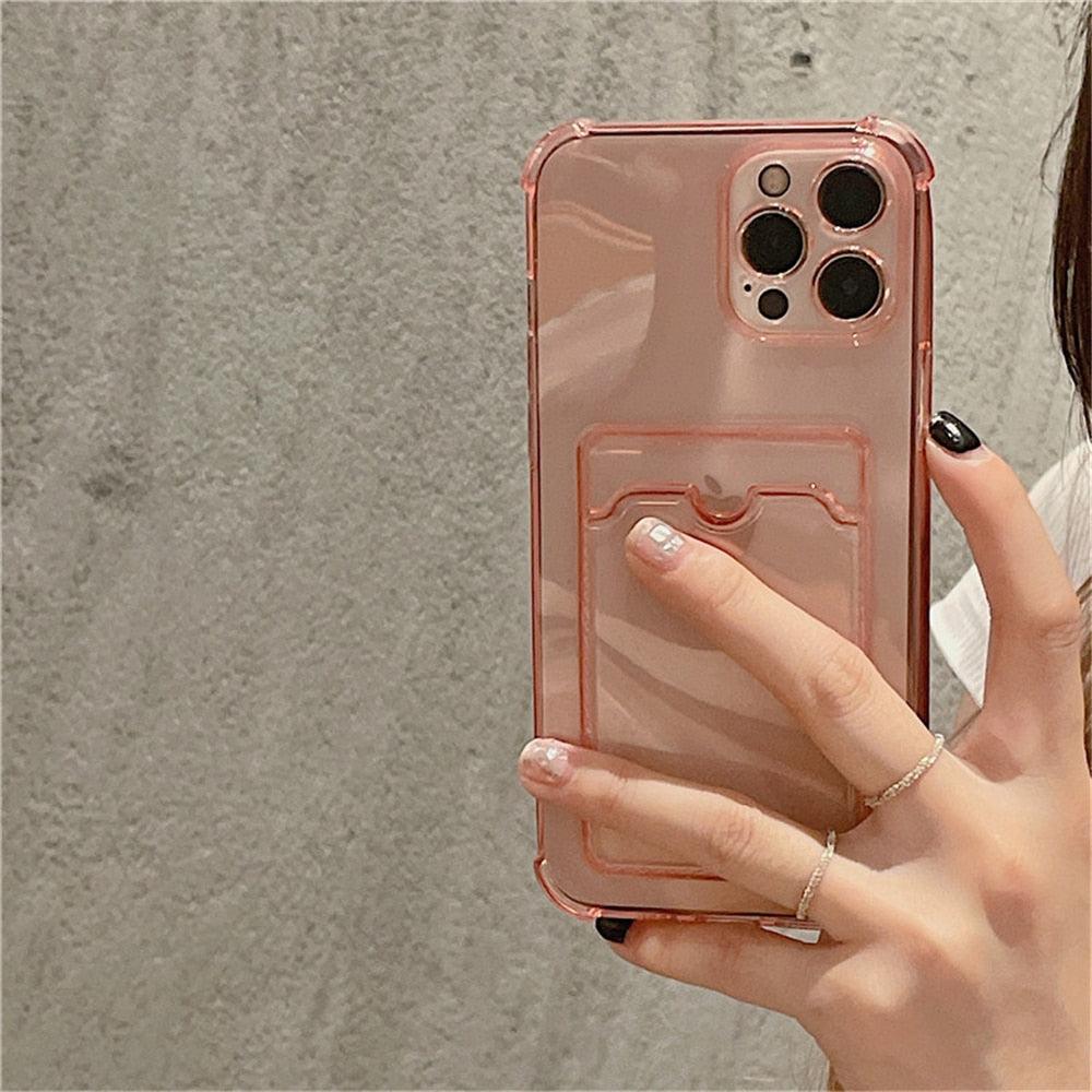 Transparent Card Slot Holder Case for iPhone Models