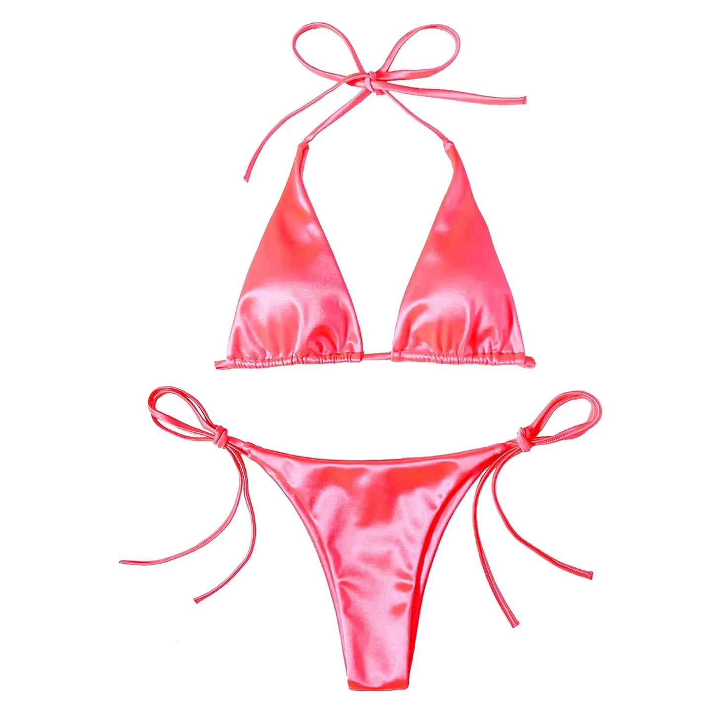 Ensemble de bikini brésilien en satin luxe ShimmerWave