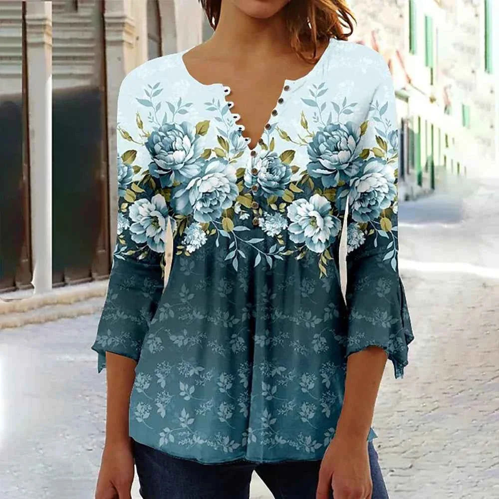 Elegant V-Neck Button T-Shirt for Women