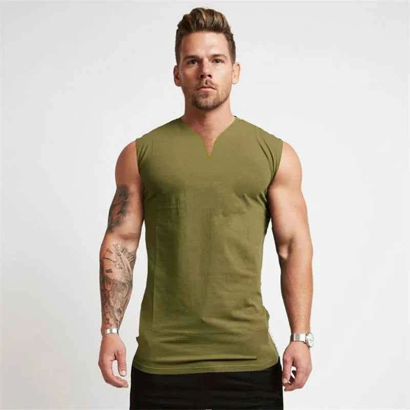 Camiseta sin mangas de algodón premium con cuello en V para hombres