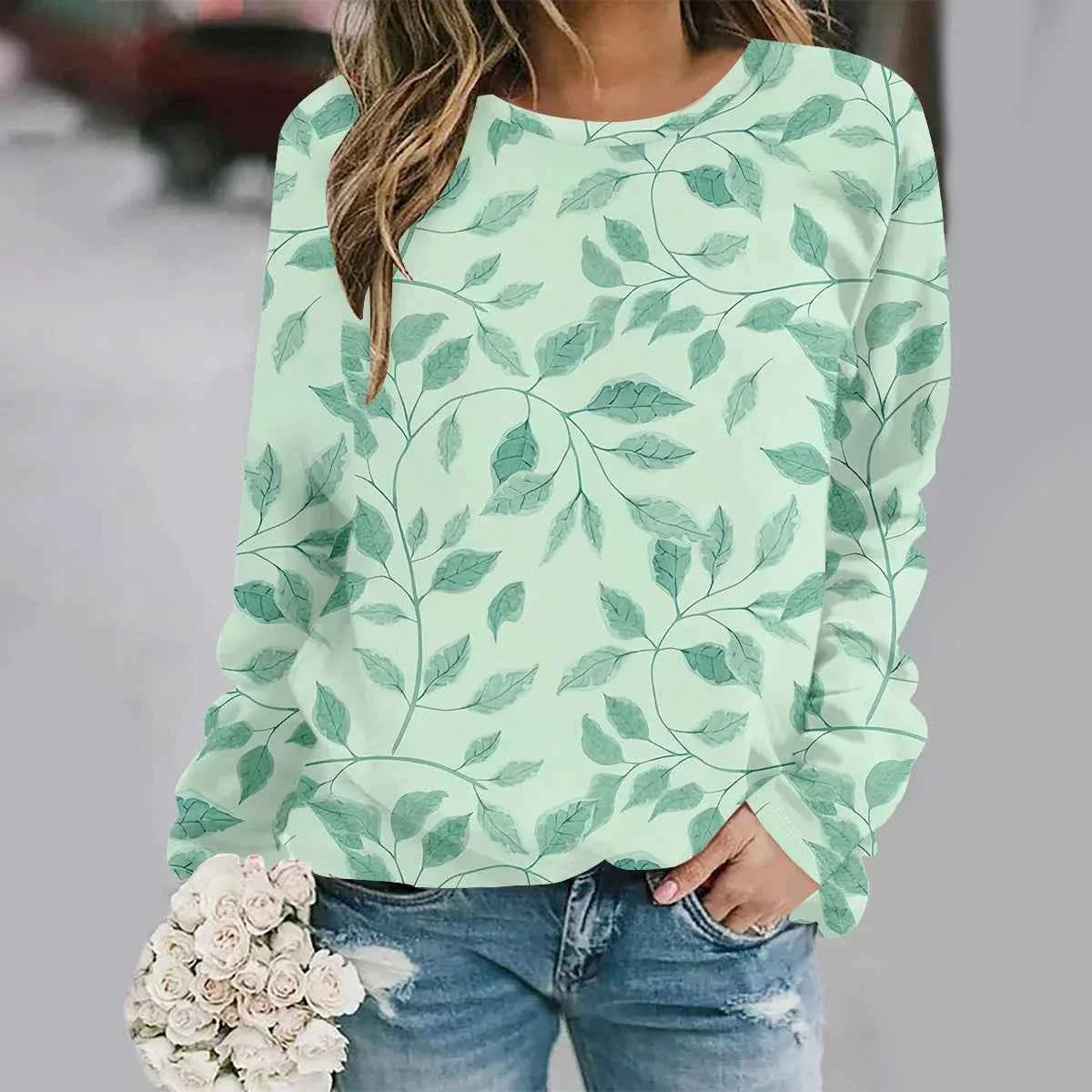 Sudadera Y2K con estampado de flores en 3D - Moda femenina