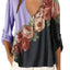 Summer Floral V-Neck 3/4 Sleeve Loose T-Shirt