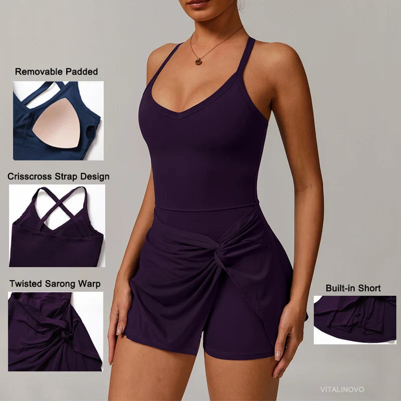 Robe de tennis EcoSport Femme à col en V avec soutien-gorge et shorts