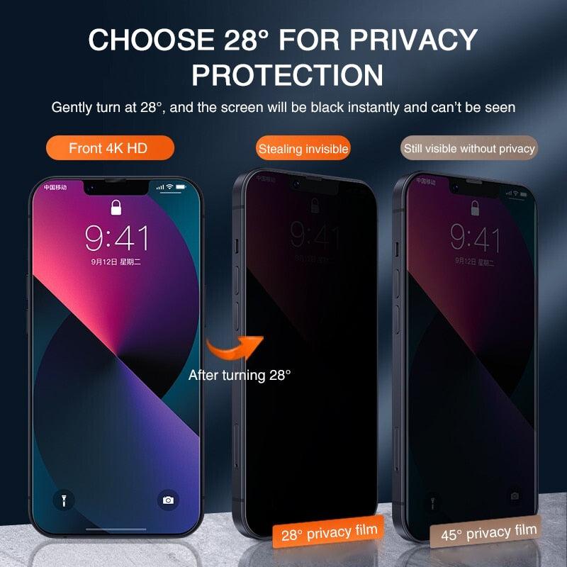 Protecteurs d'écran en verre trempé de confidentialité 4PCS pour iPhone