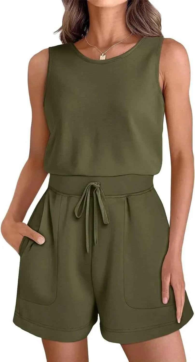 Sporty Fitness Vest Jumpsuit Shorts Set