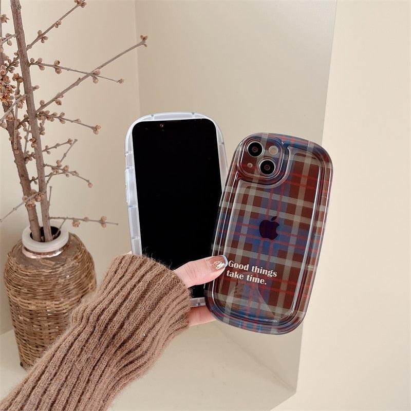 Funda suave de cuadrícula escocesa linda para iPhone 14/13/12/11