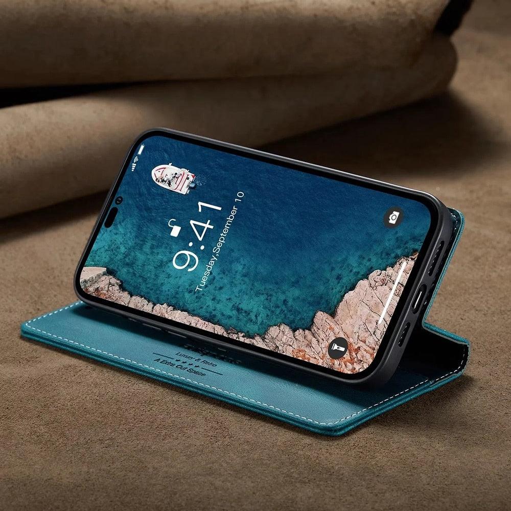 Premium Vintage Wallet Case for iPhone - Leather Flip Cover
