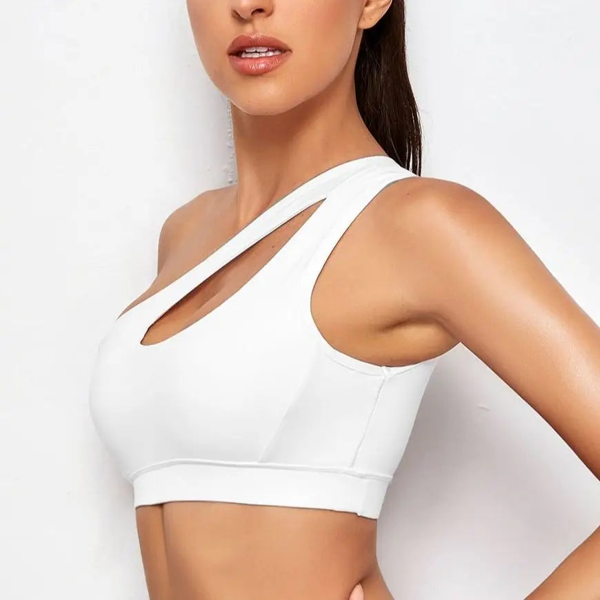 Sujetador Deportivo Push Up de Un Hombro - Negro/Blanco