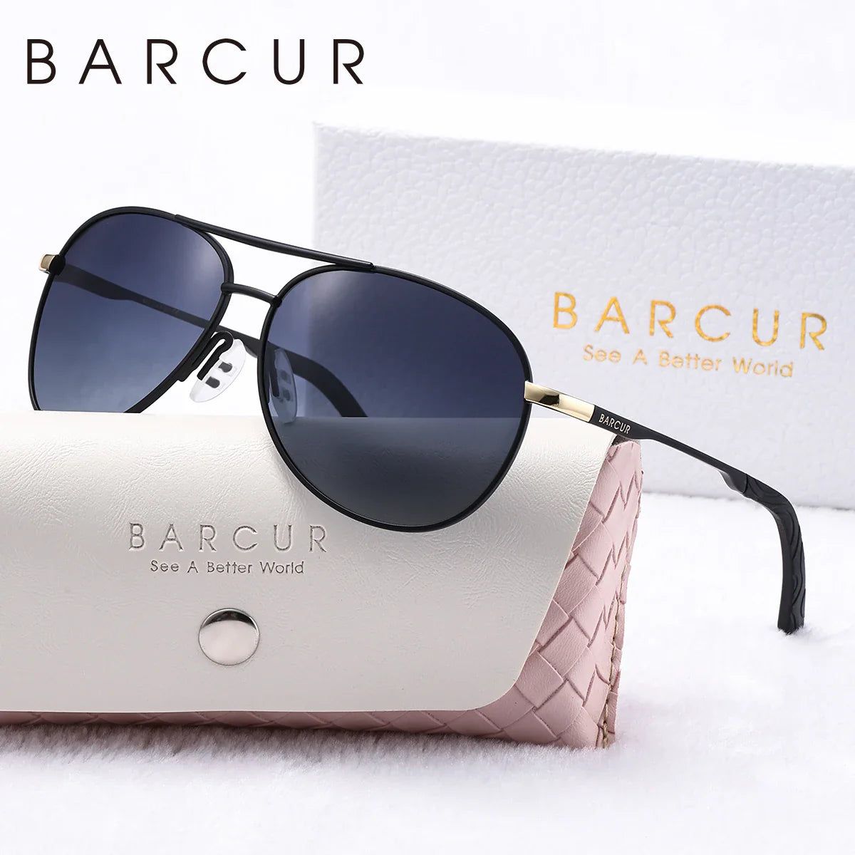 BARCUR Women's Pink Metal Polarized Sunglasses