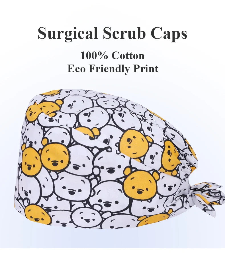 Gorros Quirúrgicos con Estampado de Osito para Cabello Largo