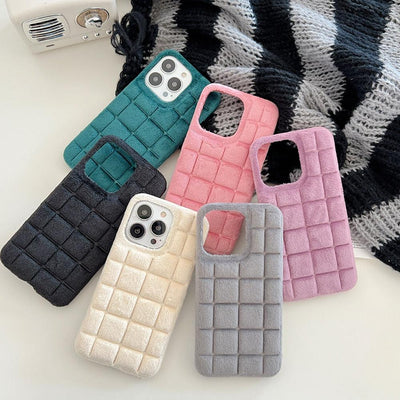 Plush Square Lattice Phone Case for iPhone - Soft & Stylish