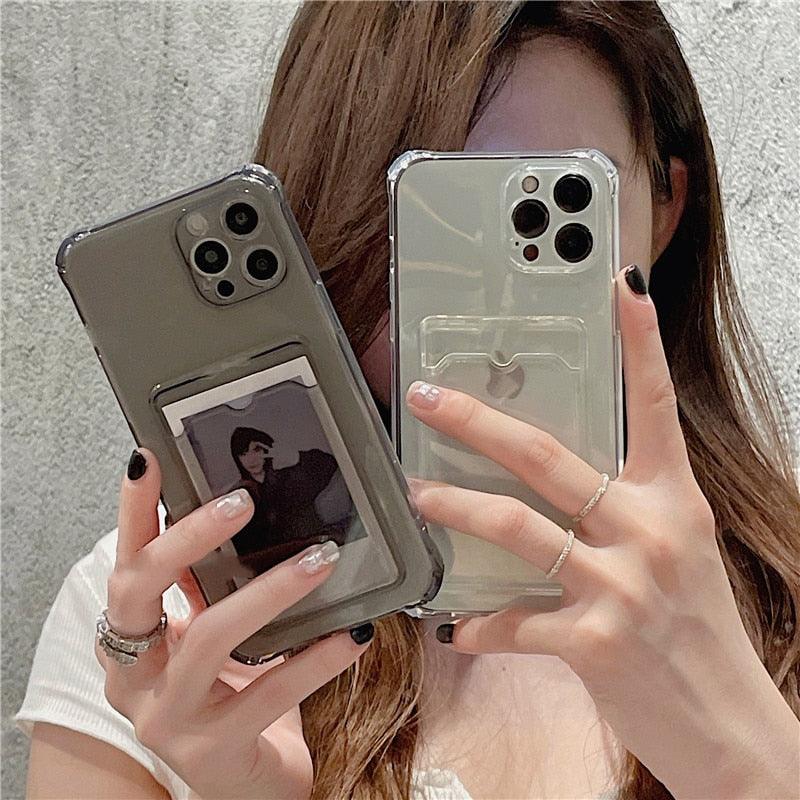 Transparent Card Slot Holder Case for iPhone Models