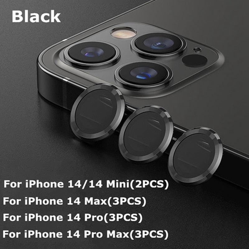 Premium 9H Tempered Glass Camera Lens Protector with Metal Ring for iPhone 14 & 13 Series - Korvel