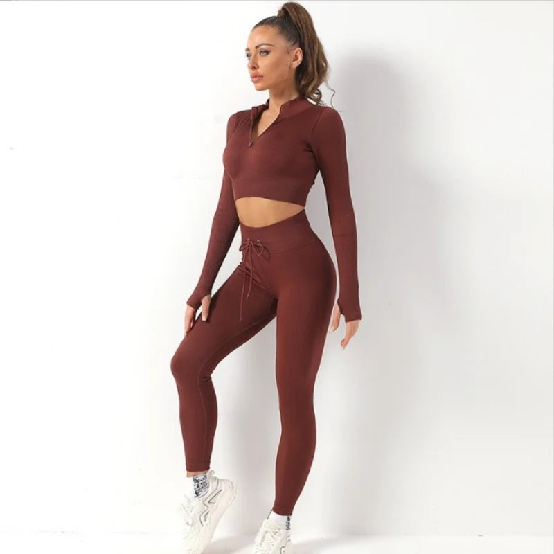 Conjunto de Traje de Yoga Sin Costuras para Mujeres